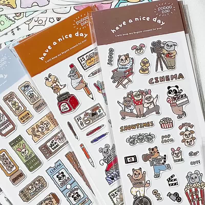 Happy Zoo/Stationery Movie Ticket Matte Cut Sticker Sixth Generation/Handbook Sticker/Goo Card/4 Pictures - สติกเกอร์ - กระดาษ หลากหลายสี