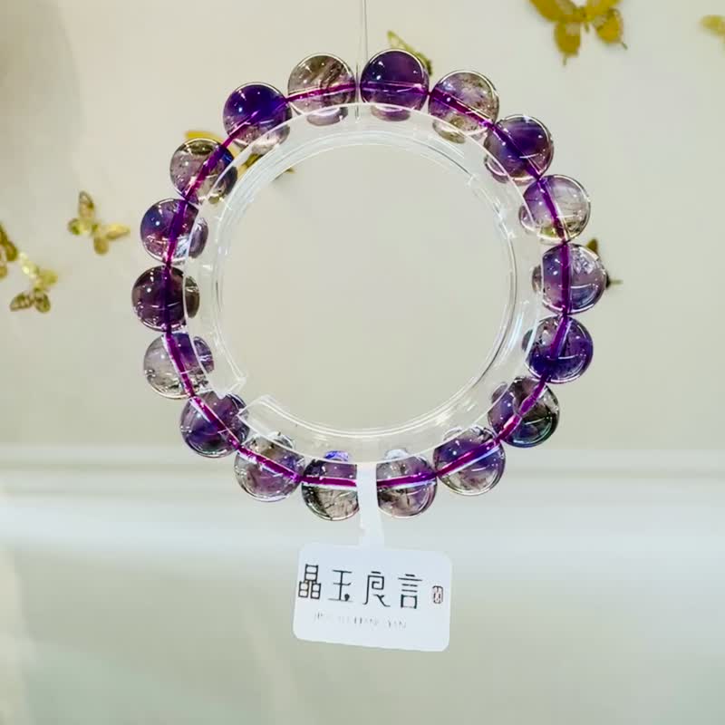 精品玻璃晶中晶紫超七11mm34.88g水晶人緣淨化三輪紫骨幹帶彼岸花 - 手鍊/手環 - 水晶 紫色