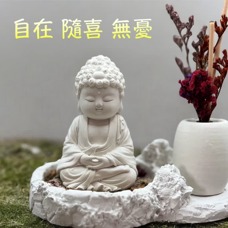 佛藝新美學 清雅自在喜緣 淨念吉祥小佛之育德 豪華田園套組 - 公仔/玩偶 - 水泥 白色
