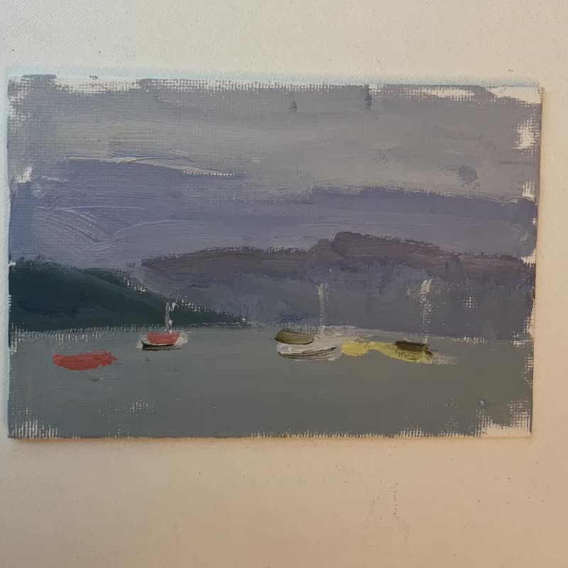 Boats on the lake Tahoe, oil painting, 6x4in(15x10cm) - 插畫/繪畫/書法 - 其他材質 