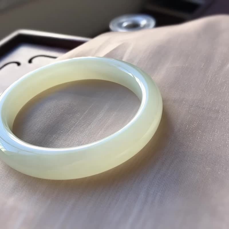 Natural Ice-Bottom Clear Water Hetian Jade Bangle Bracelet | Icy Smooth and Fine Material | Peace and Joy Bangle | Inner Circumference 58 - Bracelets - Jade 