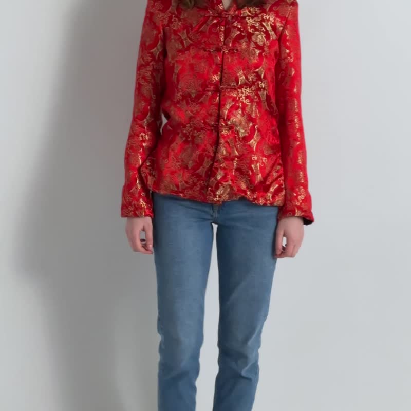 Vintage Chinese Reversible Blazer Reversible Jacket 7107 - 女西裝外套 - 其他材質 紅色