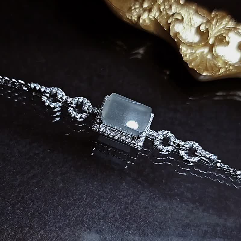 招財|時尚無事牌|A貨翡翠冰玻藍無事牌10.2mm純銀鍍18k豪鑲手鏈 - 手鍊/手環 - 玉石 藍色