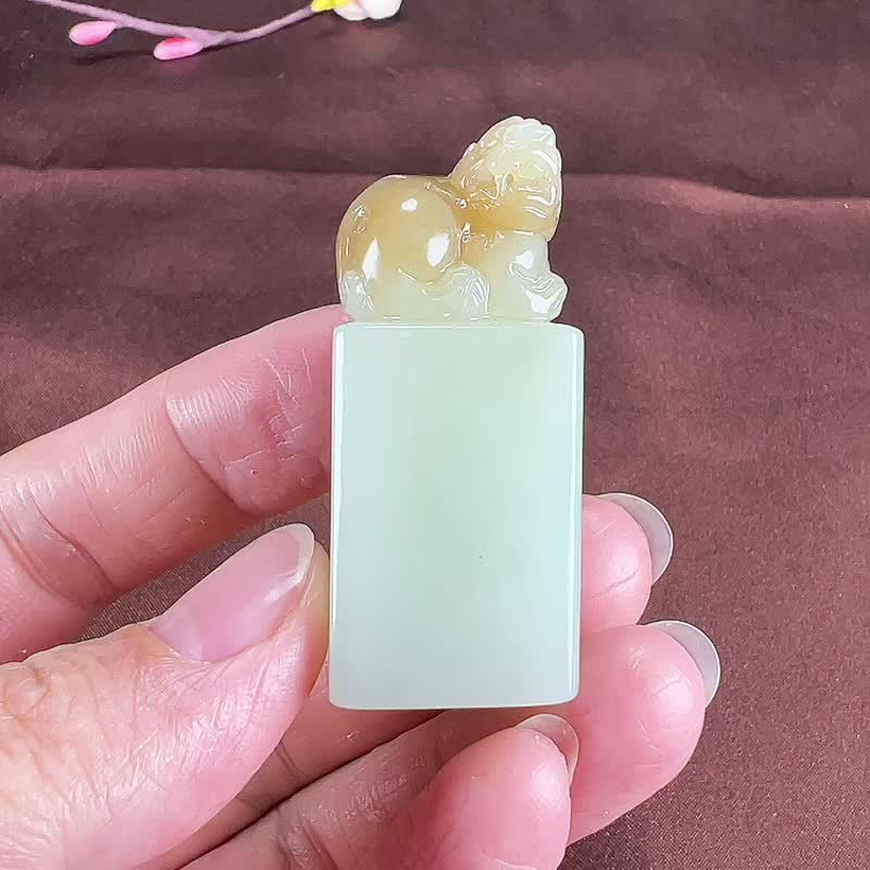精品 天然新疆和田玉羊脂玉貔貅印章手把件擺件鴻運當頭天然糖色 - 其他 - 玉石 