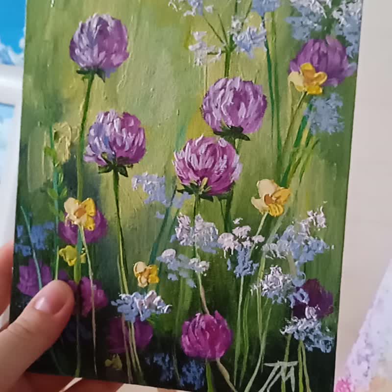 Painting floral. Original art. Painting flowers. Oil on canvas. Wall painting - 海報/掛畫/掛布 - 其他材質 紫色