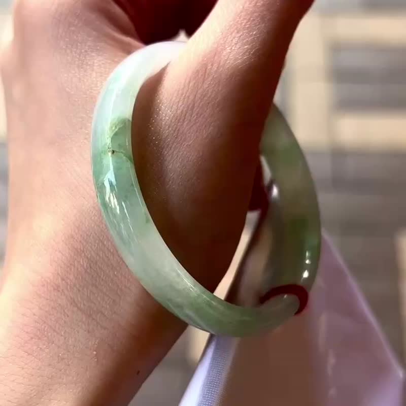 天然翡翠 緬甸翡翠 A玉 玉鐲 • 冰種白底青翡翠福鐲 - 手鍊/手環 - 石頭 綠色