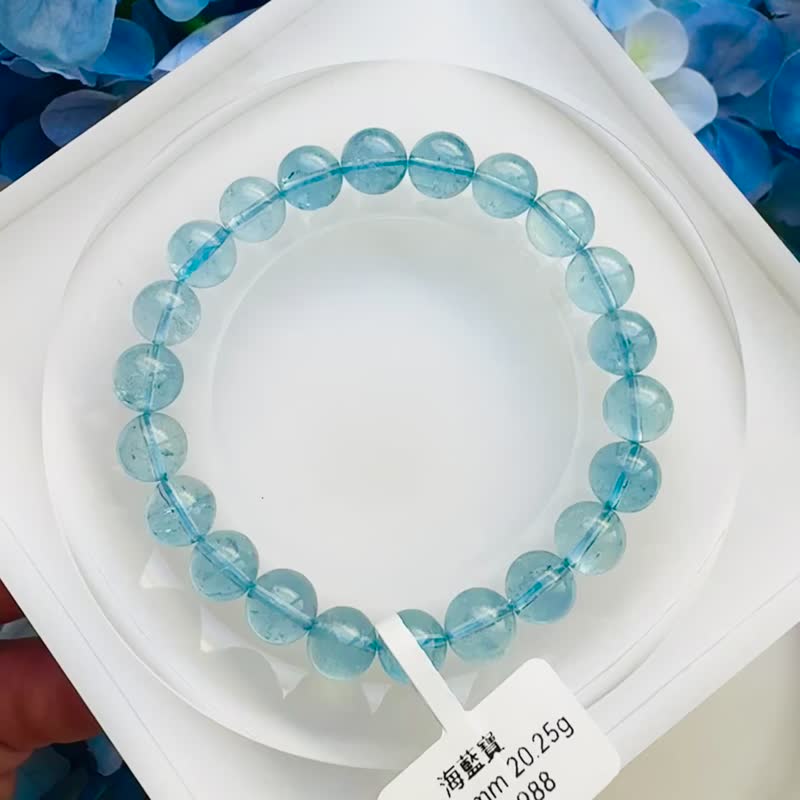 小さな逸品 聖母マリア クラックアクアマリン 8.5-8.9mm 20.25g ストレス緩和 癒しのエネルギー - ブレスレット - クリスタル ブルー
