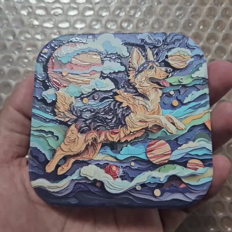 德國狼犬漫步-晶雕陶瓷吸水杯墊 - 杯墊 - 陶 藍色
