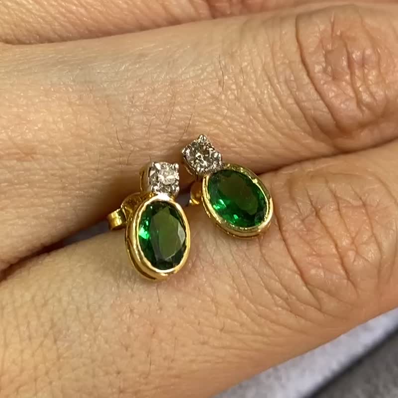 天然 沙弗萊 1.19克拉 18k黃金 耳針 尼泊爾 手工製 - 戒指 - 半寶石 綠色