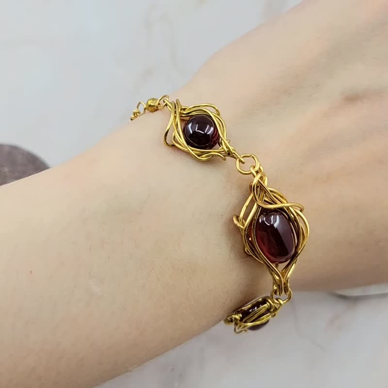 Medieval Style Red Stone Hand Wrapped Bracelet - Bracelets - Crystal 