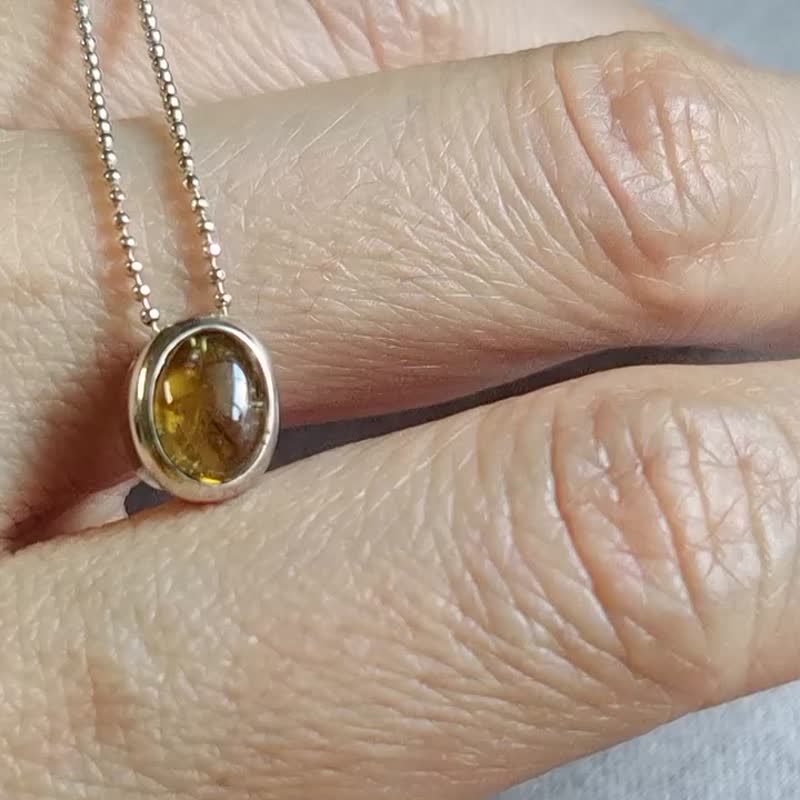 天然 蜂蜜琥珀色 碧璽 鎖骨墜 項鍊 尼泊爾製 925純銀 - 項鍊 - 半寶石 