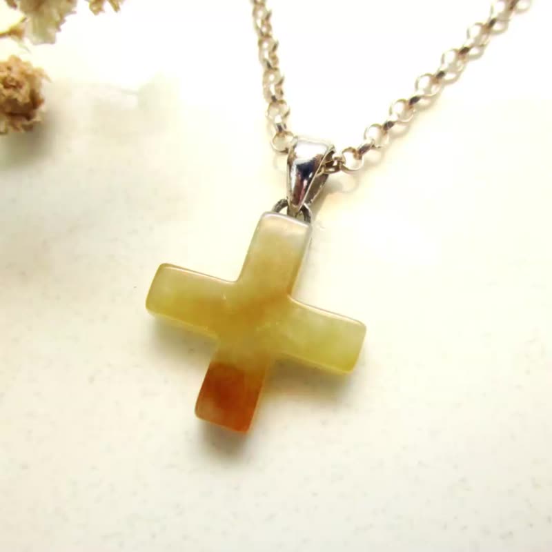 Christmas Ornaments Christmas Gift Box|Jade Pendant Shape Jade Pendant-Cross Shape Honey Yellow Ice Burmese Jade - สร้อยคอ - หยก สีเหลือง