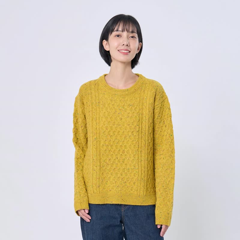 Jane Cable Knit Sweater with Speckled Yarn - Women's Sweaters - Cotton & Hemp Yellow