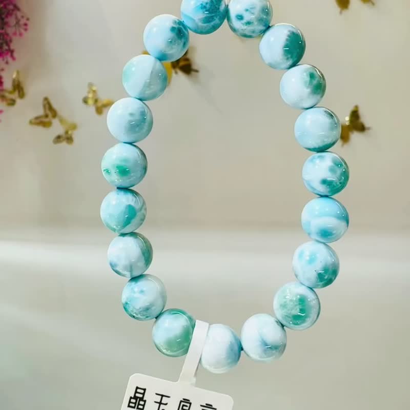 小資本龜背紋拉利瑪海紋石10.5mm35.33g火爆脾氣滅火器紓解壓力 - 手鍊/手環 - 半寶石 藍色