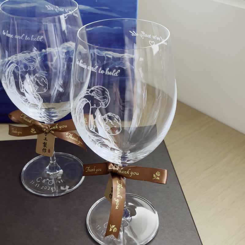 Two persons with side faces, exquisite face-like painted glass, carved wine glasses, portrait wine glasses, wedding boxes, red wine glasses - Bar Glasses & Drinkware - Glass Transparent