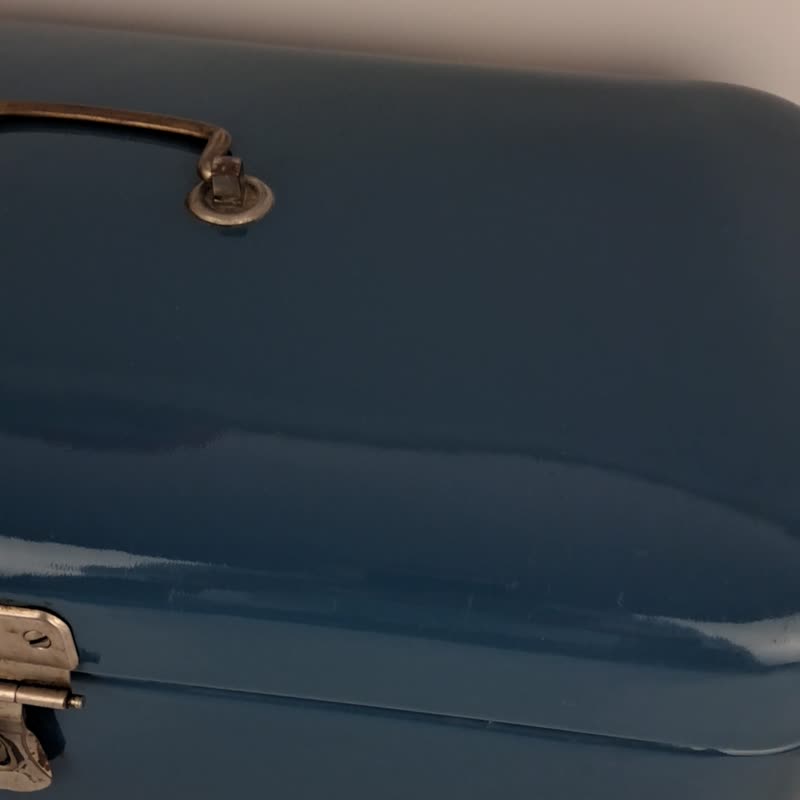 Vintage Antique Bread Box Bin Enamel Enamelware Dutch Large Mint Green - Storage - Enamel Blue