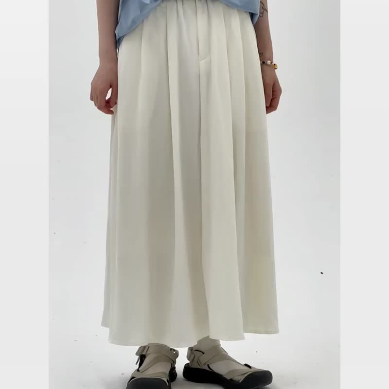 Sweet apricot drape beige skirt Japanese literary solid color umbrella skirt cotton mid-length skirt one size - กระโปรง - ผ้าฝ้าย/ผ้าลินิน ขาว