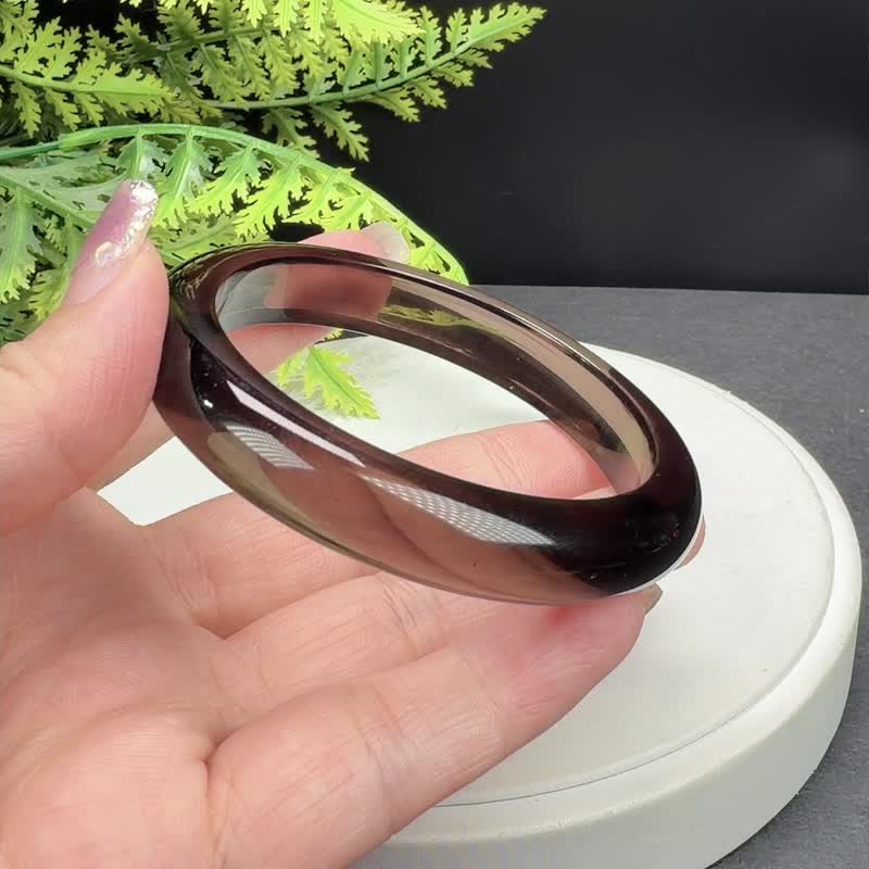 玻璃體冰曜石手鐲 58MM 高冰透黑曜石手環 辟邪護身能量淨化好運 - 手鍊/手環 - 半寶石 黑色