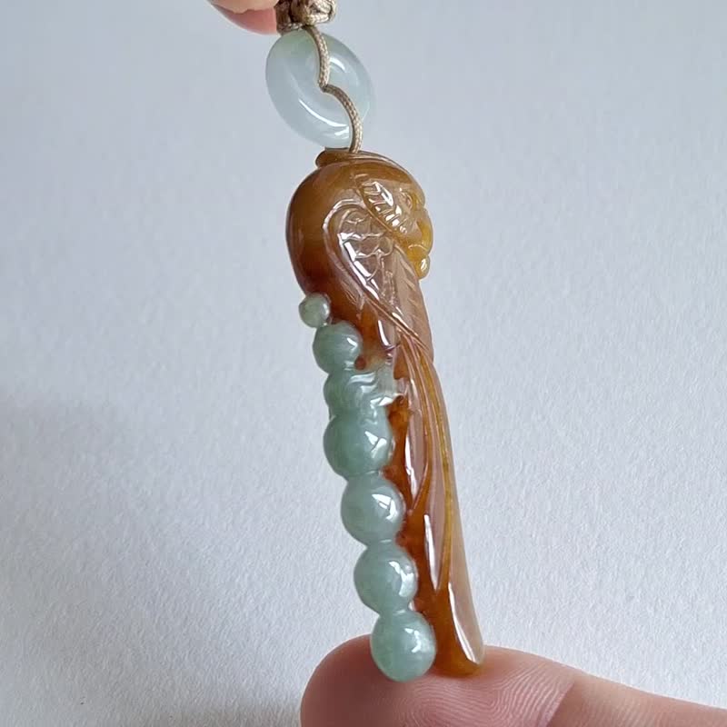 天然緬甸翡翠玉器 | 紅翡鸚鵡平安扣吊墜 | 玉墜玉器 - 項鍊 - 玉石 