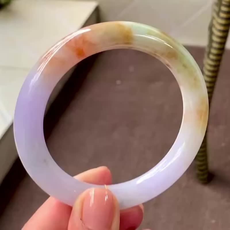 冰種 天然翡翠 緬甸 A玉 玉鐲 • 冰種橘紅珊瑚翡翠圓鐲 - 手鍊/手環 - 玉石 橘色