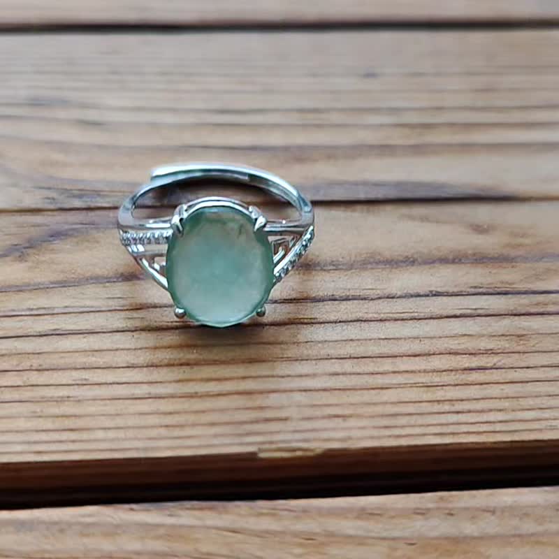 Pro-Cui natural jade ice sweet green diamond cut through hand large egg face 925 Silver inlaid live ring - แหวนทั่วไป - หยก หลากหลายสี