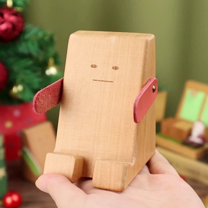 [Cute original] Dumb mobile phone holder and business card holder for watching dramas Genuine leather vegetable tanned leather exchange gift - ที่ตั้งมือถือ - ไม้ หลากหลายสี