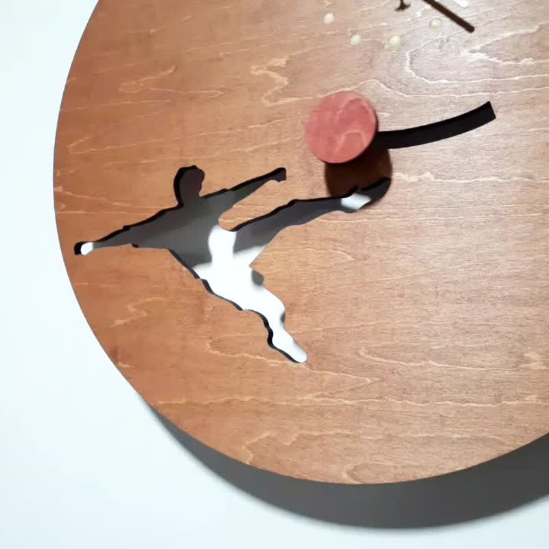 Handmade wooden creative clock football man - Clocks - Wood Brown