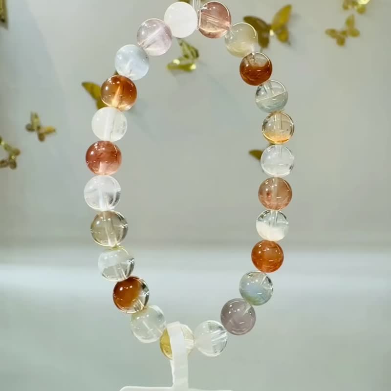 春天色糖果玻璃體半盆彩兔毛水晶7.5mm14.74g手珠稀有紫兔毛藍兔 - 手鍊/手環 - 水晶 多色