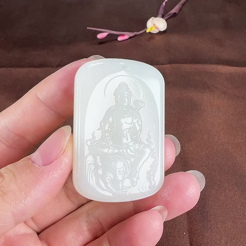 秒殺價 天然新疆和田玉羊脂玉普賢菩薩吊墜 玉質細膩溫潤 - 吊飾/掛飾 - 玉石 