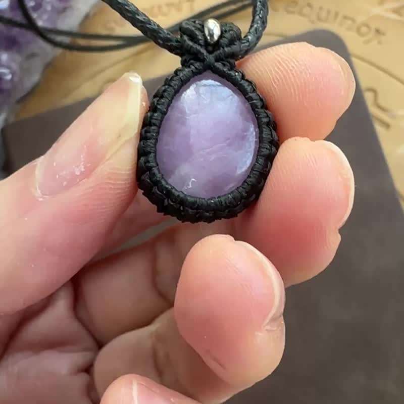 CSP93 簡約民族風 蠟線編織 紫鋰輝 項鍊 (可調長度) - 項鍊 - 寶石 黑色