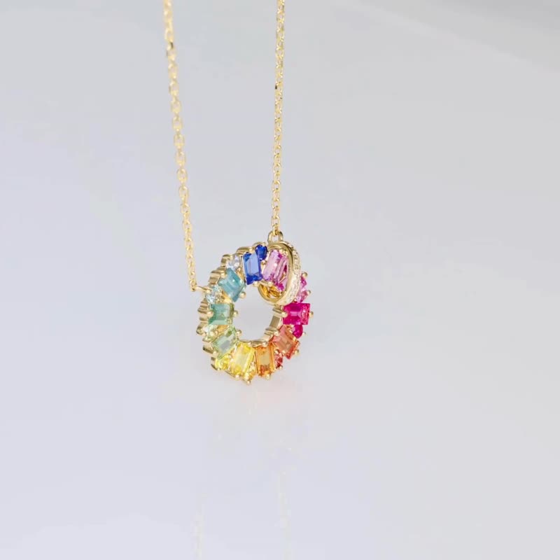 The cycle of love rainbow gradient natural sapphire natural diamond corundum 18k - Necklaces - Gemstone Multicolor