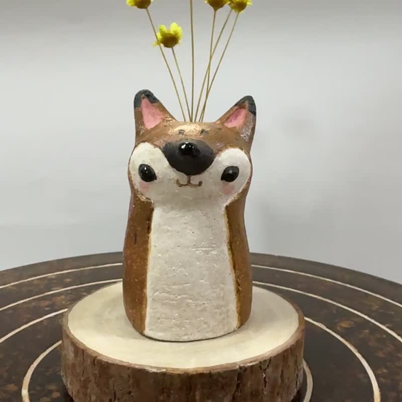 Wood-white little fox-shaped flower arranging device and essential oil diffuser - ตุ๊กตา - ดินเผา สีนำ้ตาล