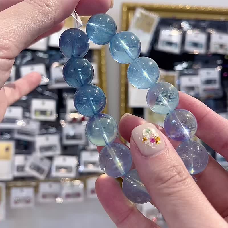 收藏銀河閃亮漸層海洋星光海藍寶16.5mm81.30g稀有大珠手鍊 - 手鍊/手環 - 水晶 藍色