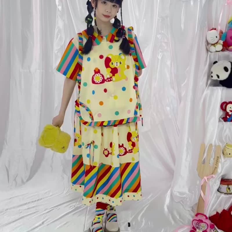 Original Rainbow Diary Bear Vest Dress Japanese Cute Girls Size Customization - Women's Tops - Cotton & Hemp Multicolor