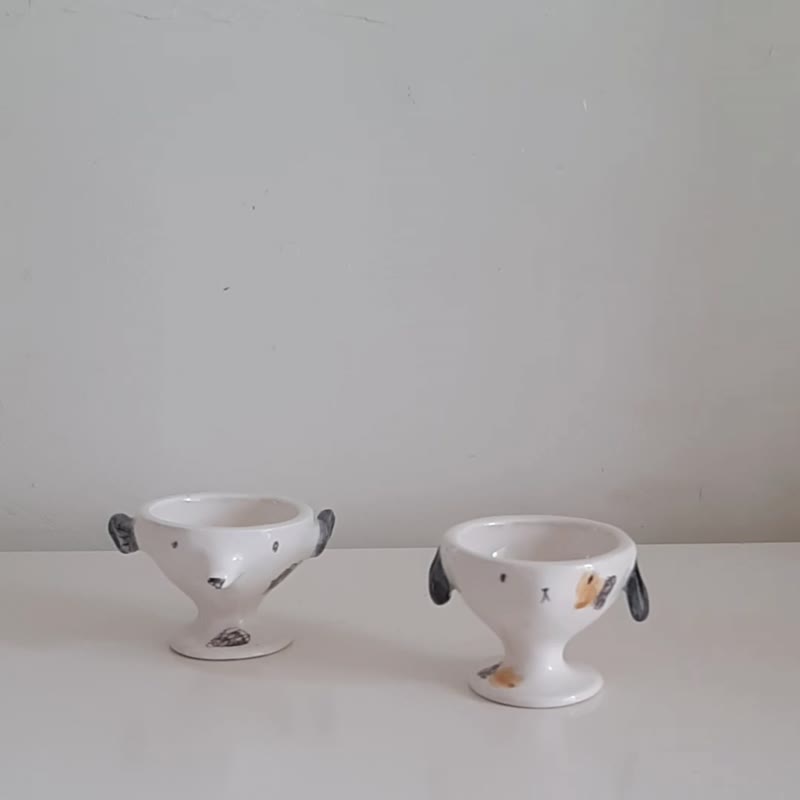 Set of 2 egg holders for dog lovers, egg cups, ceramic egg tray