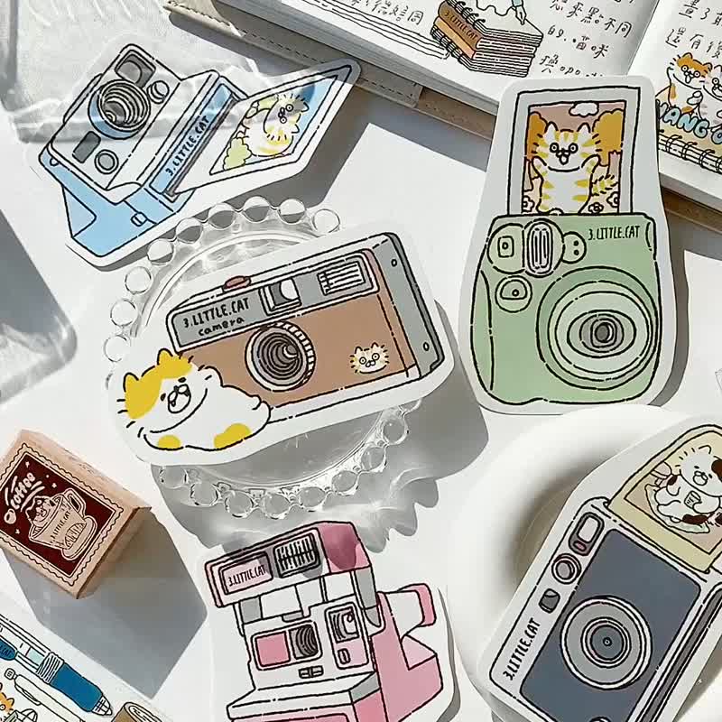 3 Little Meow/Retro Camera Large Sticker 10th Generation/Waterproof Sticker/5 types in total - Stickers - Paper Multicolor