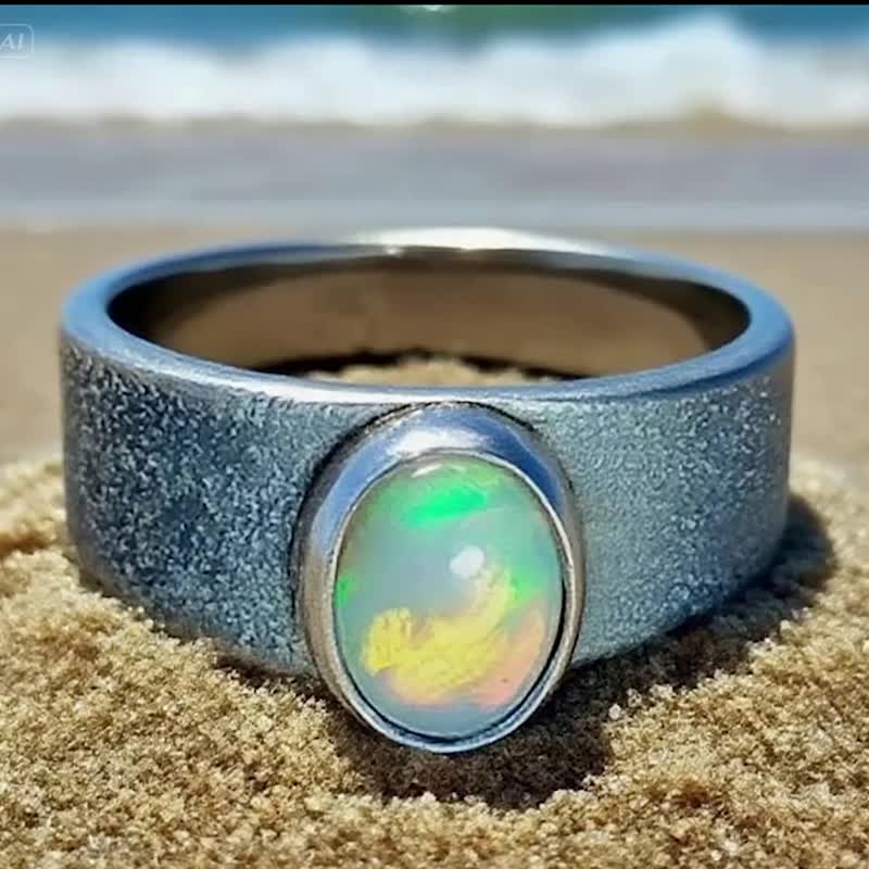 【Captain Flint手作銀飾】霧光之環 蛋白石純銀戒指 MIT自做自售 - 戒指 - 寶石 多色