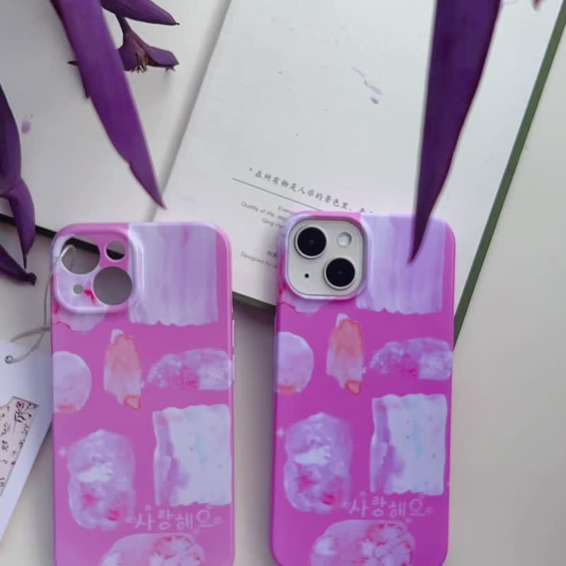 夢幻甜品 造夢原創手機殼手繪粉色可愛少女心適用於iPhone15粉色 - 手機殼/手機套 - 矽膠 