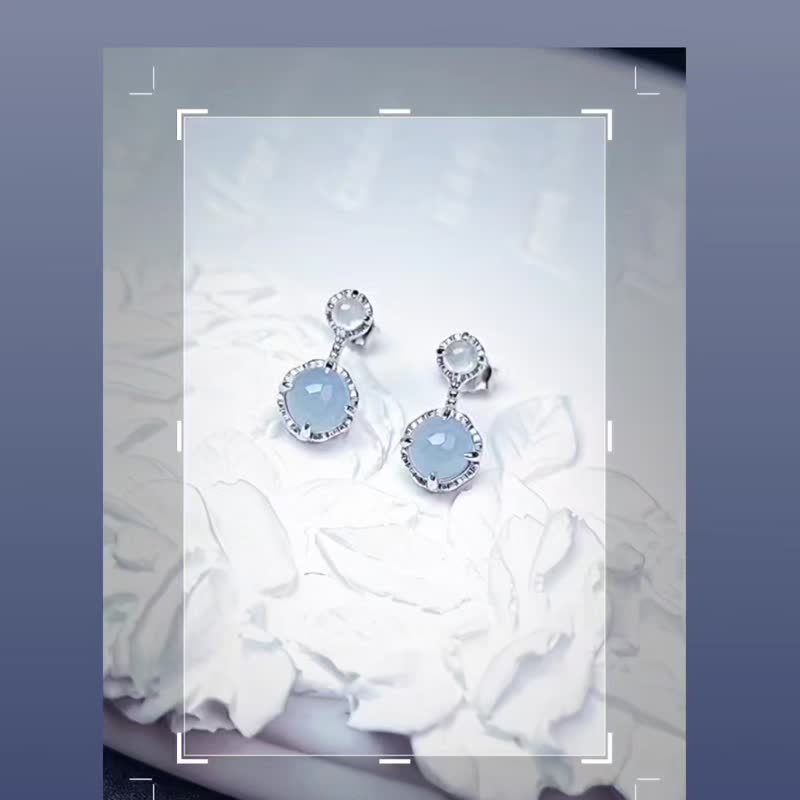 Cai Shui | Rare fantasy ice starry sky blue | Myanmar A-quality jade sterling silver plated 18k simple earrings and studs - Earrings & Clip-ons - Jade 