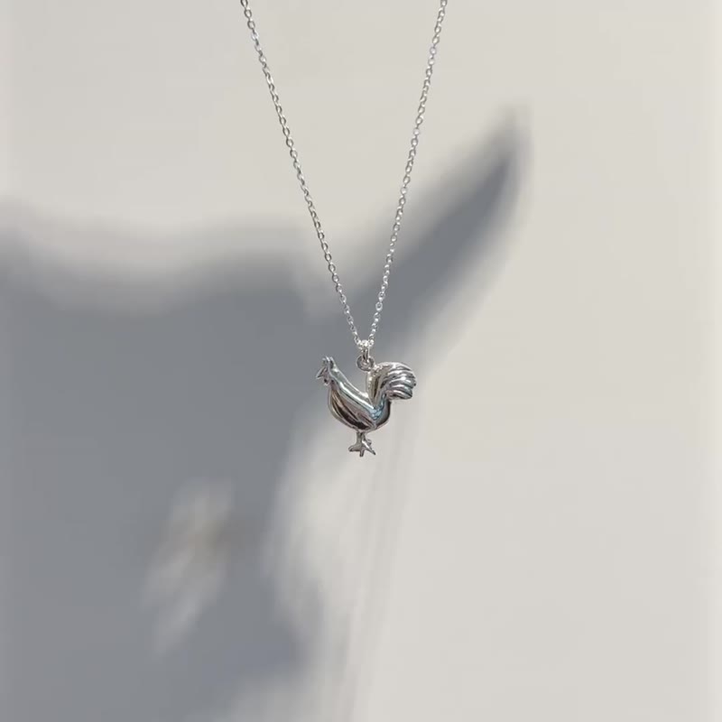 Rooster Silver Necklace Zodiac Rooster Animal Shape Sterling Silver Necklace Birthday New Year Gift - Necklaces - Sterling Silver Silver