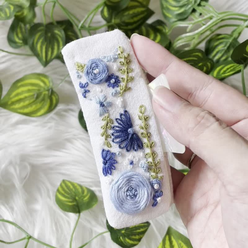 刺繡髮 花卉圖案 復古風格 - 髮夾/髮圈 - 棉．麻 藍色