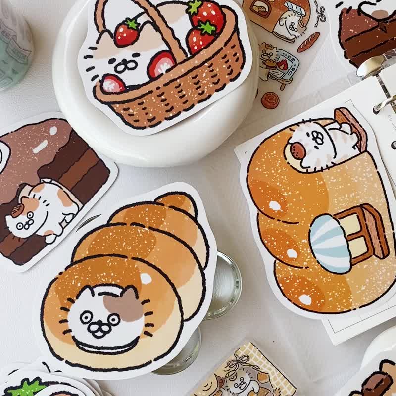 3小喵咪/喵咪甜點屋大貼紙十四代/防水貼紙/共10款 - 貼紙 - 紙 多色