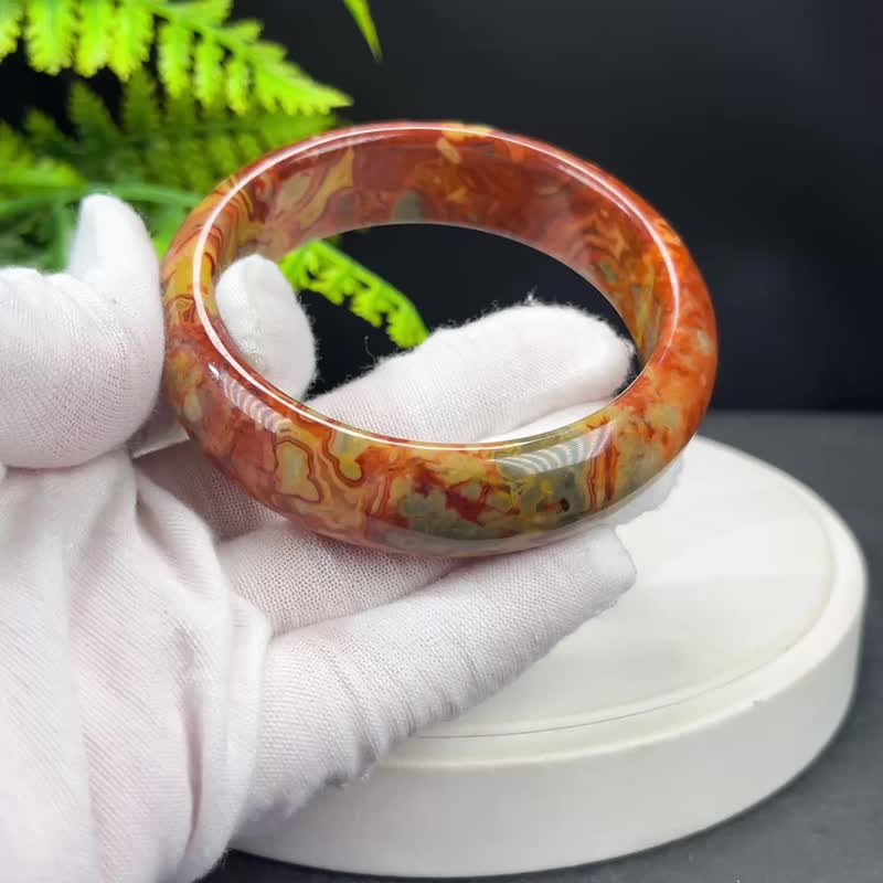 墨西哥瘋狂瑪瑙手鐲 61MM 高瓷玉化多彩雲狀錦紋 平衡身心能量 - 手鍊/手環 - 半寶石 多色