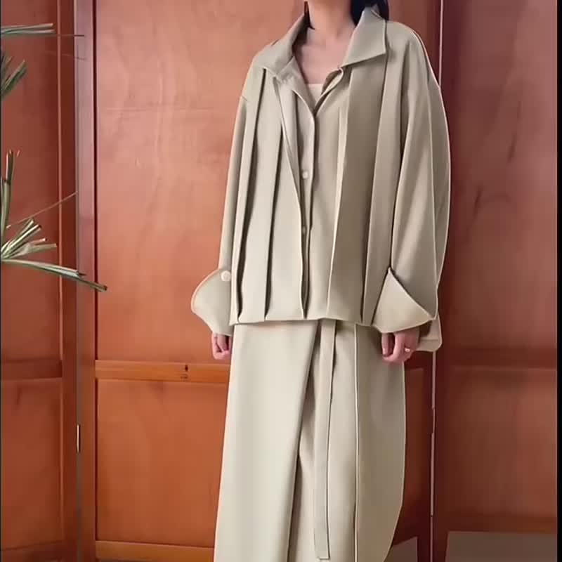 蛋奶綠 3色 浮生半日 萬能綁帶寬松夏秋長款褶皺半身裙 可配套裝 - 裙子/長裙 - 聚酯纖維 綠色