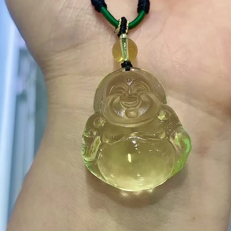 天然黃水晶彌勒佛吊墜 造型飽滿 顏色漂亮 大師雕刻 非常精緻 - 吊飾/掛飾 - 水晶 