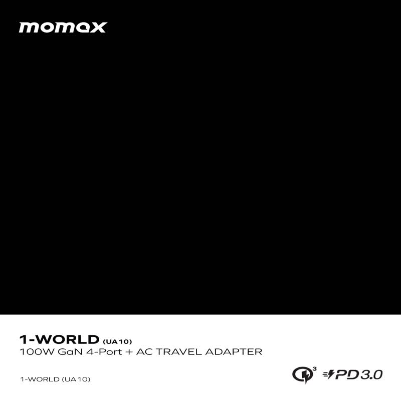 其他金屬 手機配件 黑色 - Momax 1-World 100W GaN 全方位快充旅行插座 UA10