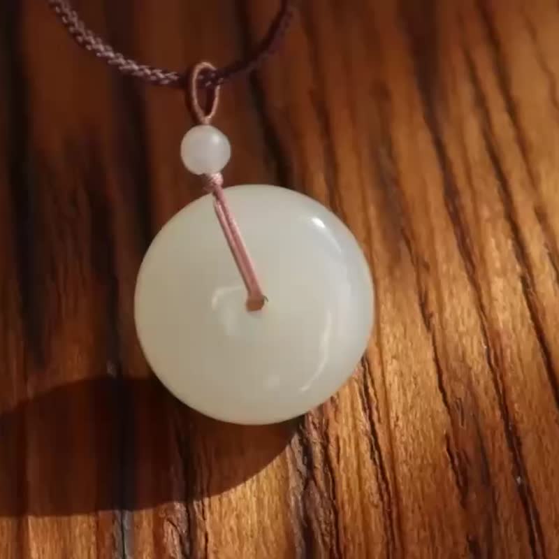 天然和田玉 和闐玉 面包圈平安扣吊墜 羊脂玉吊墜 飽滿厚實 禮品 - 項鍊 - 玉石 
