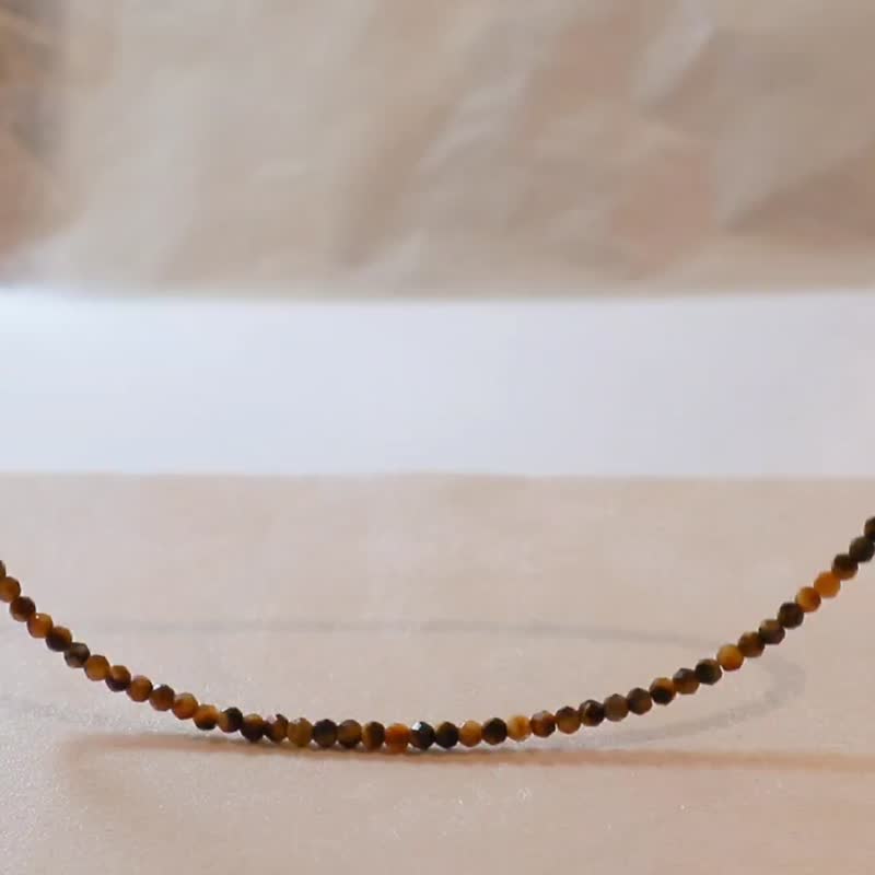 虎眼石- 925 SILVER切面虎眼石2.5mm- 細緻頸圈項鍊 - 項鍊 - 半寶石 咖啡色