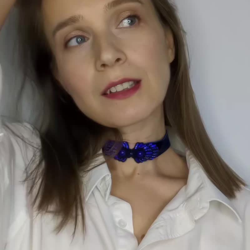 Wide choker necklace - 項鍊 - 其他材質 藍色