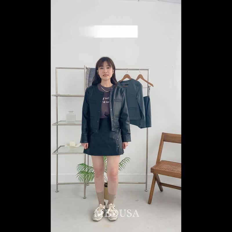 【MEDUSA】肌理壓紋皮外套-2色(M-XL) | 女皮外套 長袖外套 - 女大衣/外套 - 人造皮革 灰色